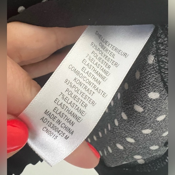 Polka Dot Black Top size S with ruffle detail (J145) - Picture 4 of 9